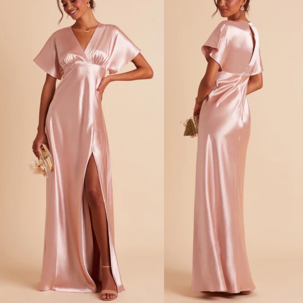 Birdy Grey Jesse Kimono Satin Bridesmaid Dress in Rose Gold Large NWT
